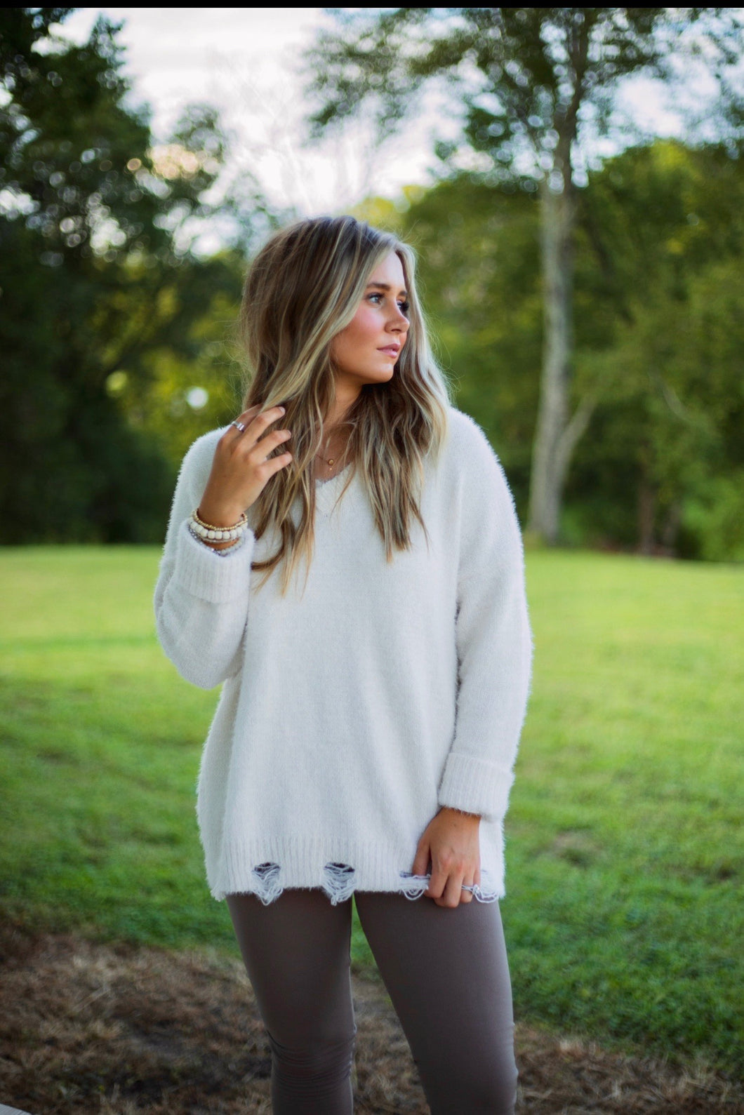 Stuck On You - Ivory Distressed Sweater