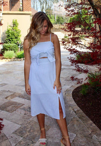 Sally In Blue - Striped Front Tie Dress