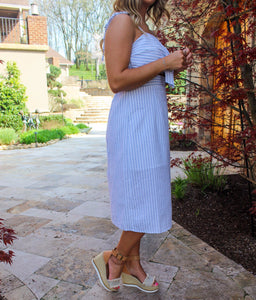 Sally In Blue - Striped Front Tie Dress