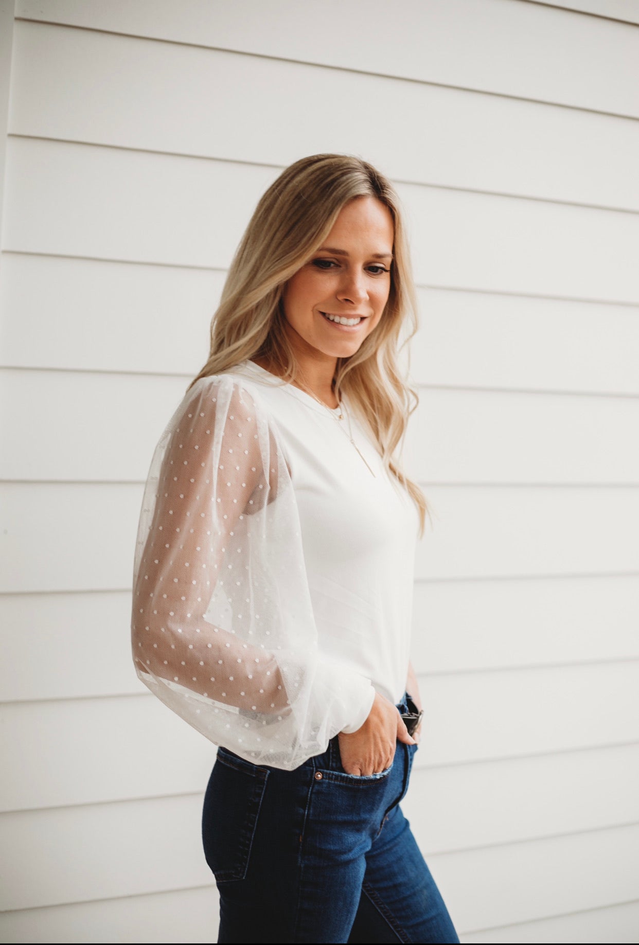 Pretty in White- Sheer Sleeve Top – Green Cotton Boutique