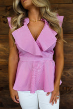 Load image into Gallery viewer, Ella - Ruffle Striped Top In Pink