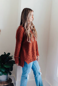 Olivia V-Neck Popcorn Sweater- Rust